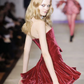 Red tube top waist slim fit top A-line skirt suit homecoming dress R5257
