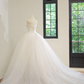 White strapless, fitted waist, full skirt, long ball gown, bridal dress R8478