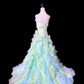 Light green strapless fitted waist slim-fitting cake skirt long ball gown R8674