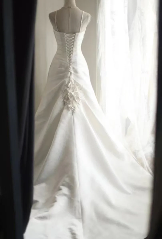 White halter-neck, fitted waist, pleated long ball gown R6806