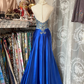 Blue halter-neck sequined fitted sexy fishtail gown, ball gown R6287