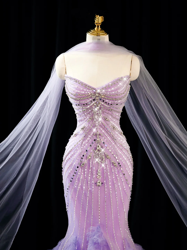 Light purple strapless, fitted, bodycon, sexy long ball gown/bridal dress R8943