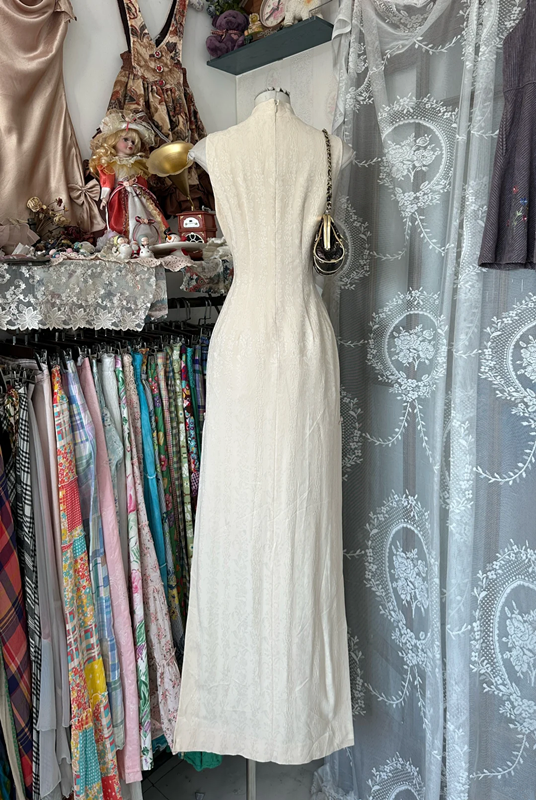 Ivory white elegant slim-fitting cheongsam long dress ball gown R6208