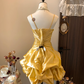 Gold strap waist bow satin bud skirt short skirt homecoming dress R4265