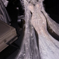Silver sequined fitted waist bodycon long sexy ball gown, bridal dress R8704