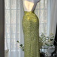 Light green sequined halter-neck fitted backless sexy ball gown R8096