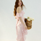 Pink Chiffon Off-Shoulder Maxi Dress Women With Ruffled Tiered Skirt R9462