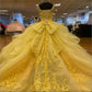 Yellow Ball Gown Prom Dresses Lace Evening Formal Party Prom Dress     S1079