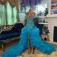 Custom made ruffle mermaid prom dress luxury beaded rhinestone birthday party evening gowns long black girls dresses      S7255