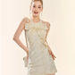 Cream Halter Neck Lace Mini Dress With Large Bow Detail And Floral Embroidery R9292