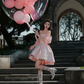 Pink Strapless One Shoulder Satin Waist Puffy Skirt Homecoming Dress R4184