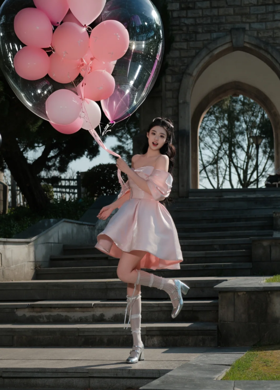 Pink Strapless One Shoulder Satin Waist Puffy Skirt Homecoming Dress R4184