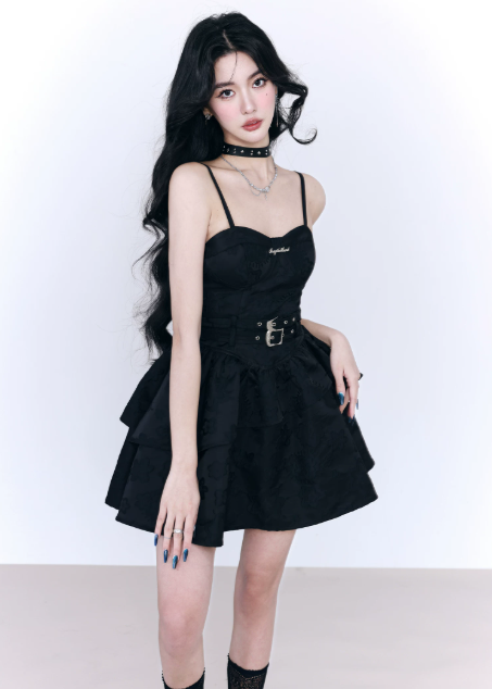 Sweet Cool Style Mini Dress With Belt Detail And Ruffled Hem R9439