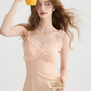 French Vacation Pink Cami Dress Ruffle Trim Mini Dress Summer Slim Party Dress R9465