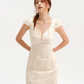 White Lace Mini Dress Women With Puff Sleeves And Sweetheart Neck R9459