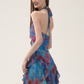 Tie-Dye Halter Neck Mini Dress With Ruffle Trim And Asymmetric Hem R9288