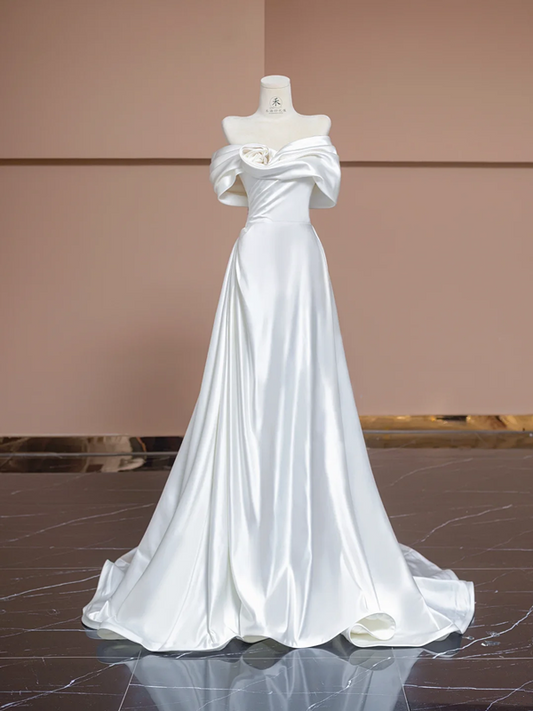 White off-the-shoulder fitted long elegant ball gown/bridal dress R8306