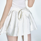 White Polo Neck Mini Dress Women With 3D Floral Detail And Textured Skirt R9421