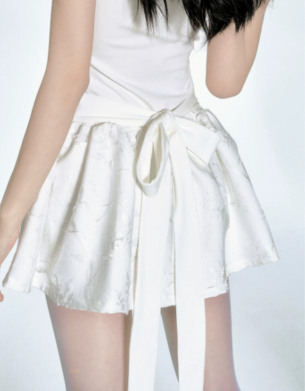 White Polo Neck Mini Dress Women With 3D Floral Detail And Textured Skirt R9421
