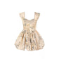 Beige Floral Print Corset Dress with Off-Shoulder Straps and Back Zipper R9185