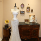 White strapless fitted waist elongated wedding dress R6567