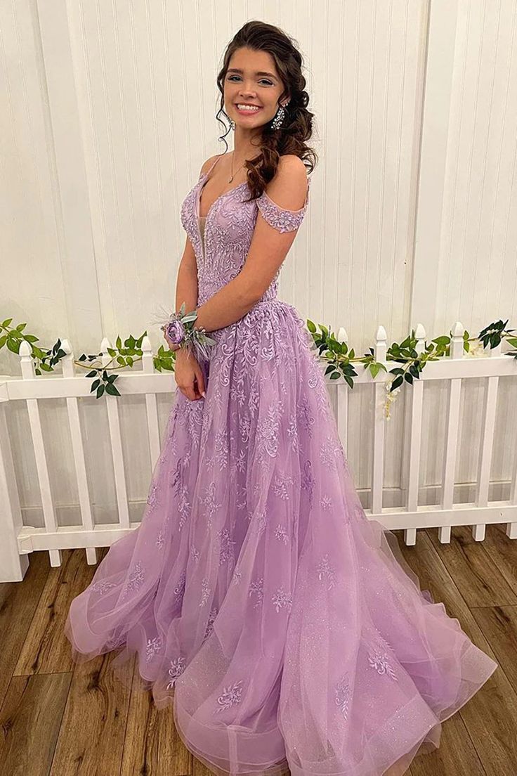 Lilac High Low Spaghetti Straps Lace Prom Dress       S5347