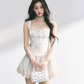 Fairycore White Floral Slip Dress with Lace Trim, Tiered Skirt and Spaghetti Straps R9275