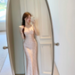 Pink suspender low-cut waist slim hip fishtail skirt R5030