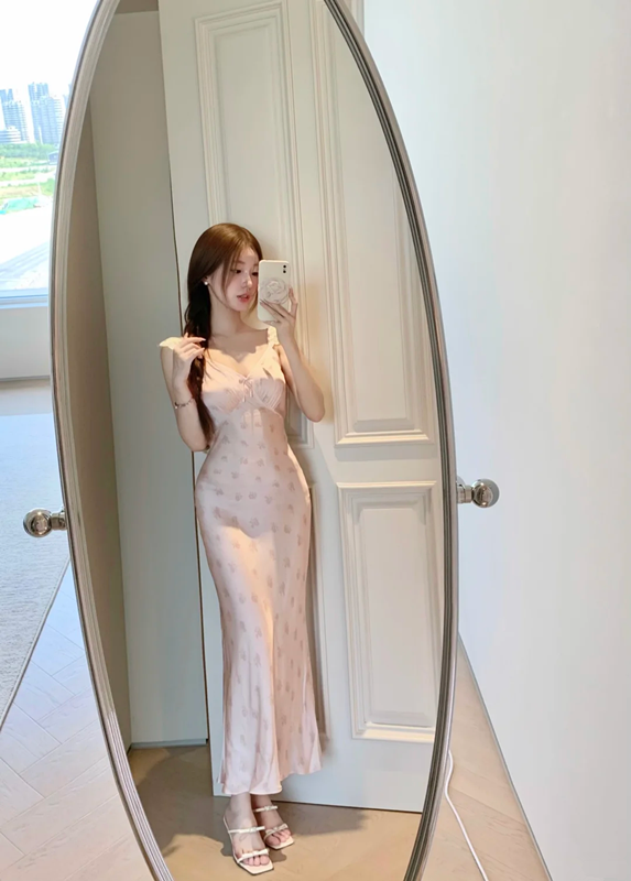 Pink suspender low-cut waist slim hip fishtail skirt R5030