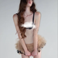 Khaki suspender waist slim mini skirt homecoming dress R4385
