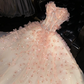 Pink strapless, fitted waist, full skirt, long ball gown R8733