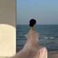 Light pink off‑the‑shoulder backless sexy long ball gown R7992