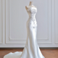 White strapless, fitted, bodycon long ball gown/bridal dress R8192
