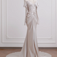 Light champagne-colored off-the-shoulder, fitted, long, sexy ball gown/bridal dress R8277