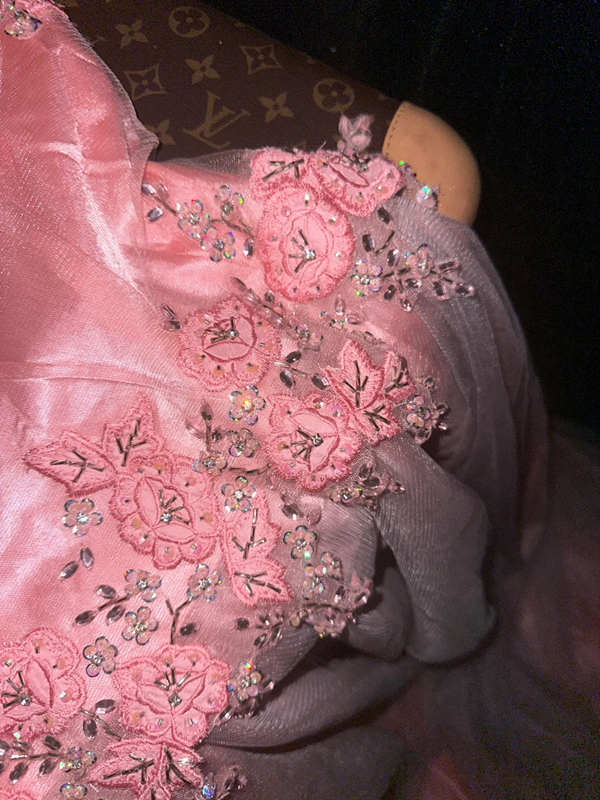 Pink strapless rhinestone high-waisted elegant fairy long ball gown R6926