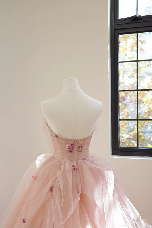 Light pink strapless, fitted waist, full skirt, long ball gown, bridal dress R8518