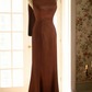 Brown satin backless sexy and elegant long ball gown R6727