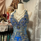 Blue halter-neck sequined fitted sexy fishtail gown, ball gown R6287