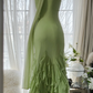 Light green halter-neck fitted long ball gown R7682
