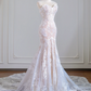 Light pink strapless fitted waist bodycon long lace ball gown/bridal dress R8247