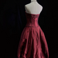 Dark red tube top pleated top with bud skirt short skirt suit homecoming dress R4996