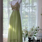Gray-green halter-neck high-waisted long elegant ball gown R7641