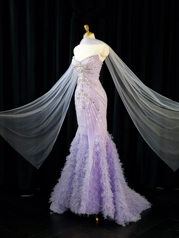Light purple strapless, fitted, bodycon, sexy long ball gown/bridal dress R8943