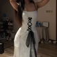 White halter-neck fitted lace skirt ball gown R8076