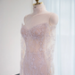 Light pink off-the-shoulder fitted long ball gown, bridal dress R8973