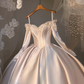 White elegant satin strap one shoulder puffy skirt bridal dress R5694