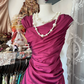 Rose red satin fitted fishtail ball gown R6327