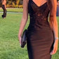 Black Sheath/Column Lace Applique V-Neck Sleeveless Prom Dresses     S6979