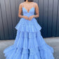 Pink V-Neck Tulle Long Ball Gown      S1373