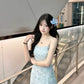 Light Blue Floral Spaghetti Strap Maxi Dress R9119